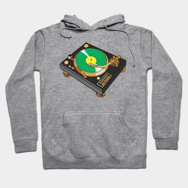 Turntable (Tricorn Black + Green Colorway) Analog / Music Hoodie by Analog Digital Visuals